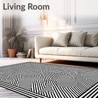 Black White Abstract Maze Pattern Rug