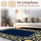 Golden Floral Border With Deep Blue Rug