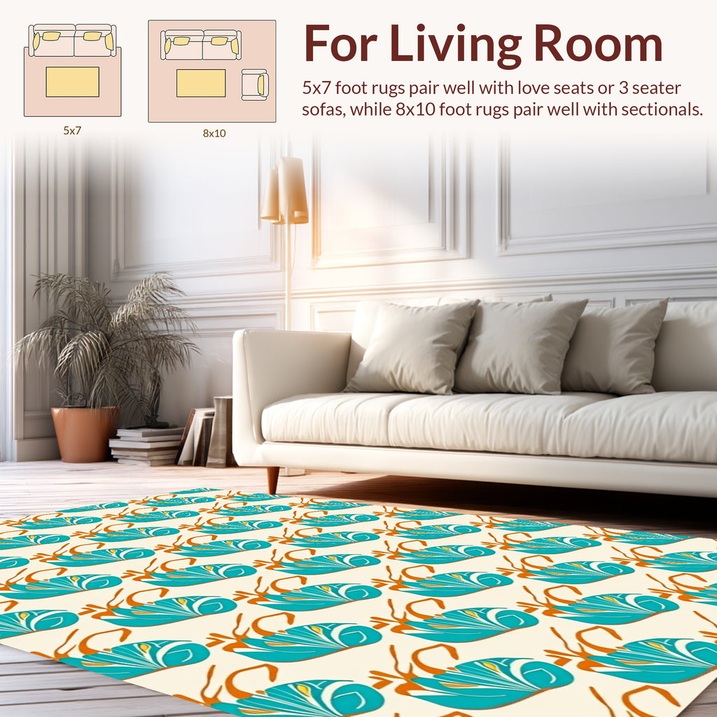 Art Deco Teal Floral Pattern Rug