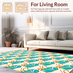 Art Deco Teal Floral Pattern Rug