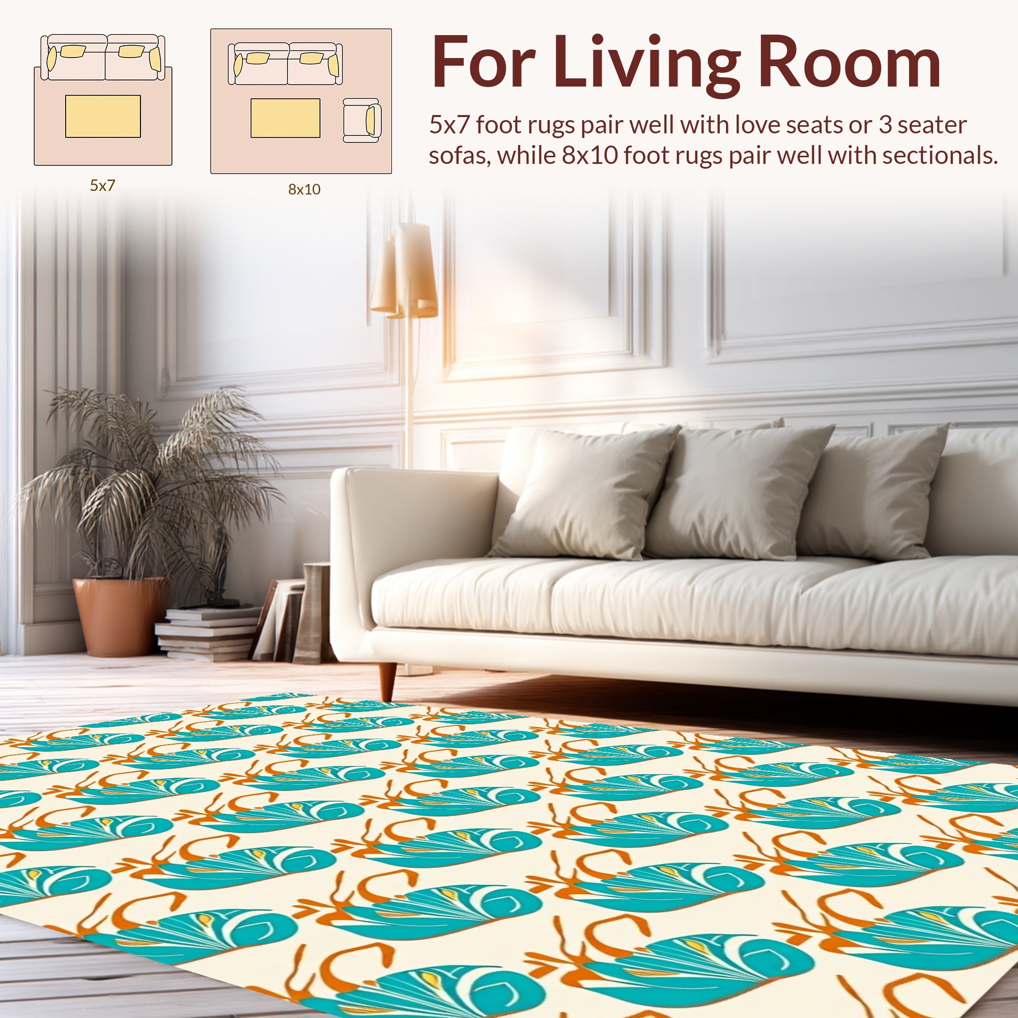 Art Deco Teal Floral Pattern Rug