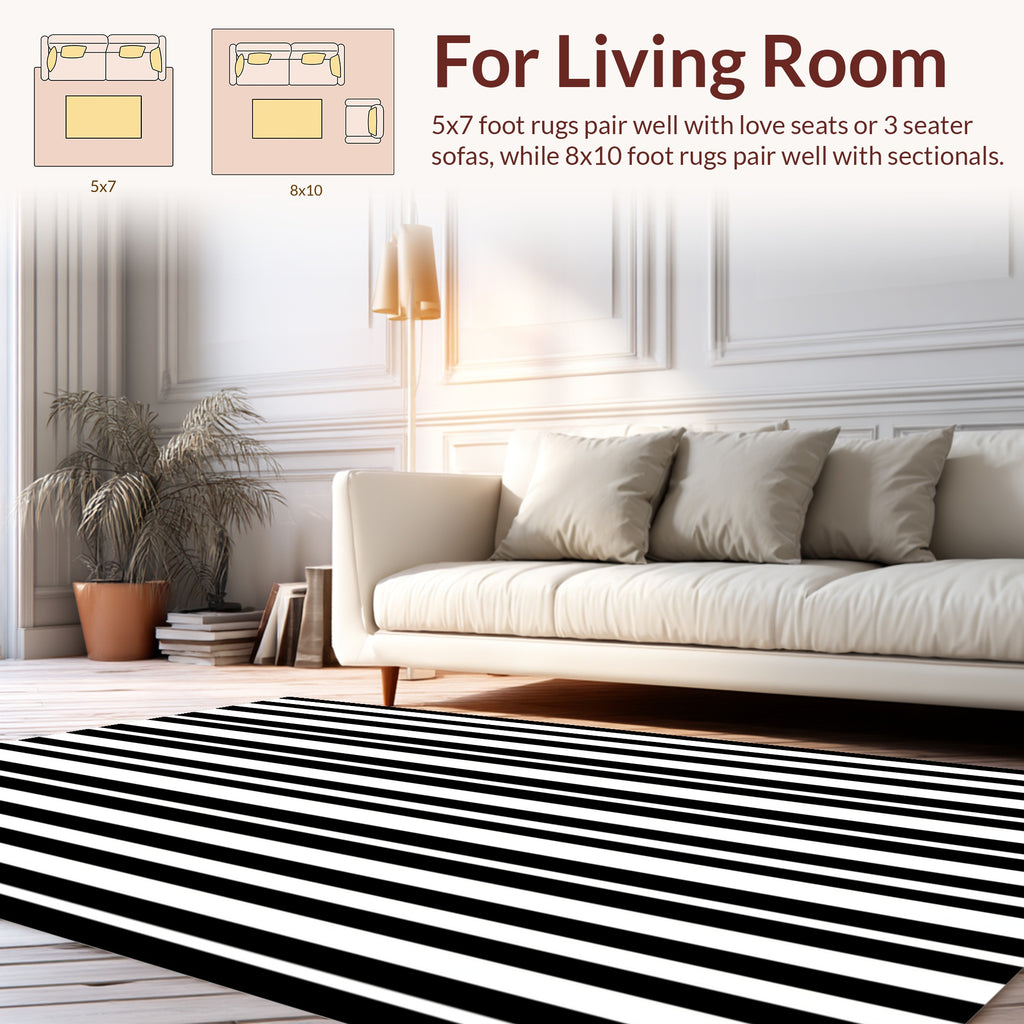 Bold Black White Stripe Pattern Rug