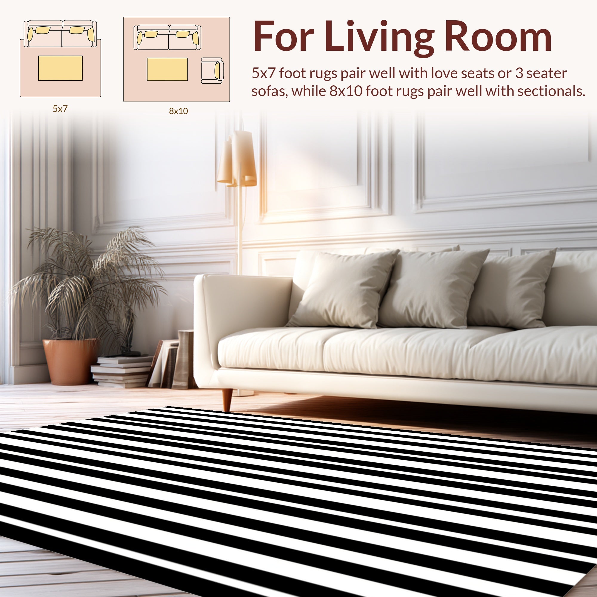 Bold Black White Stripe Pattern Rug