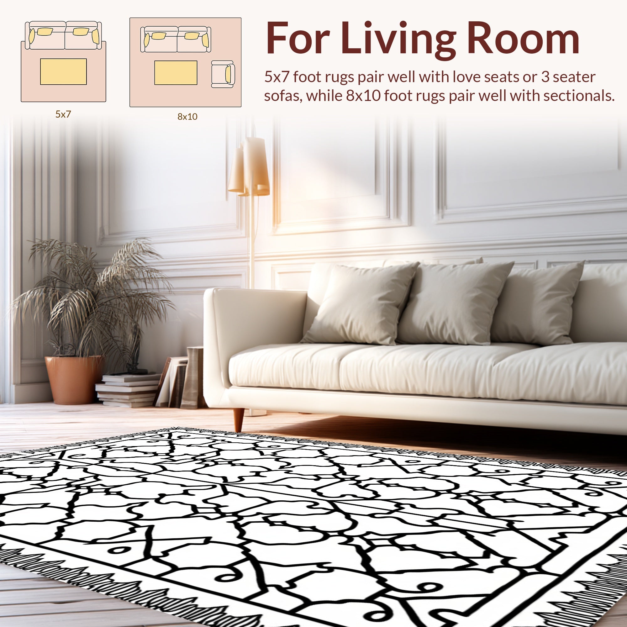 Intricate Black Lattice Ornamental Design Rug