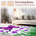 Vibrant Butterfly With Purple Flowers Rug