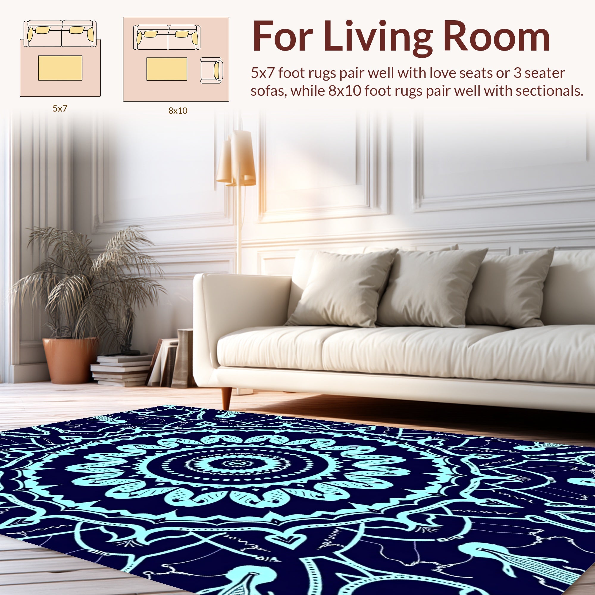 Intricate Teal Mandala Pattern Rug