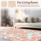 Coral Aqua Floral Damask Design Rug