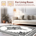 Intricate Black Floral Border Design Rug