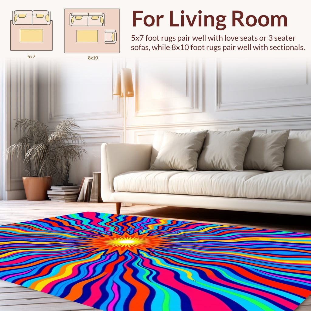 Vibrant Sunburst Rainbow Waves Rug