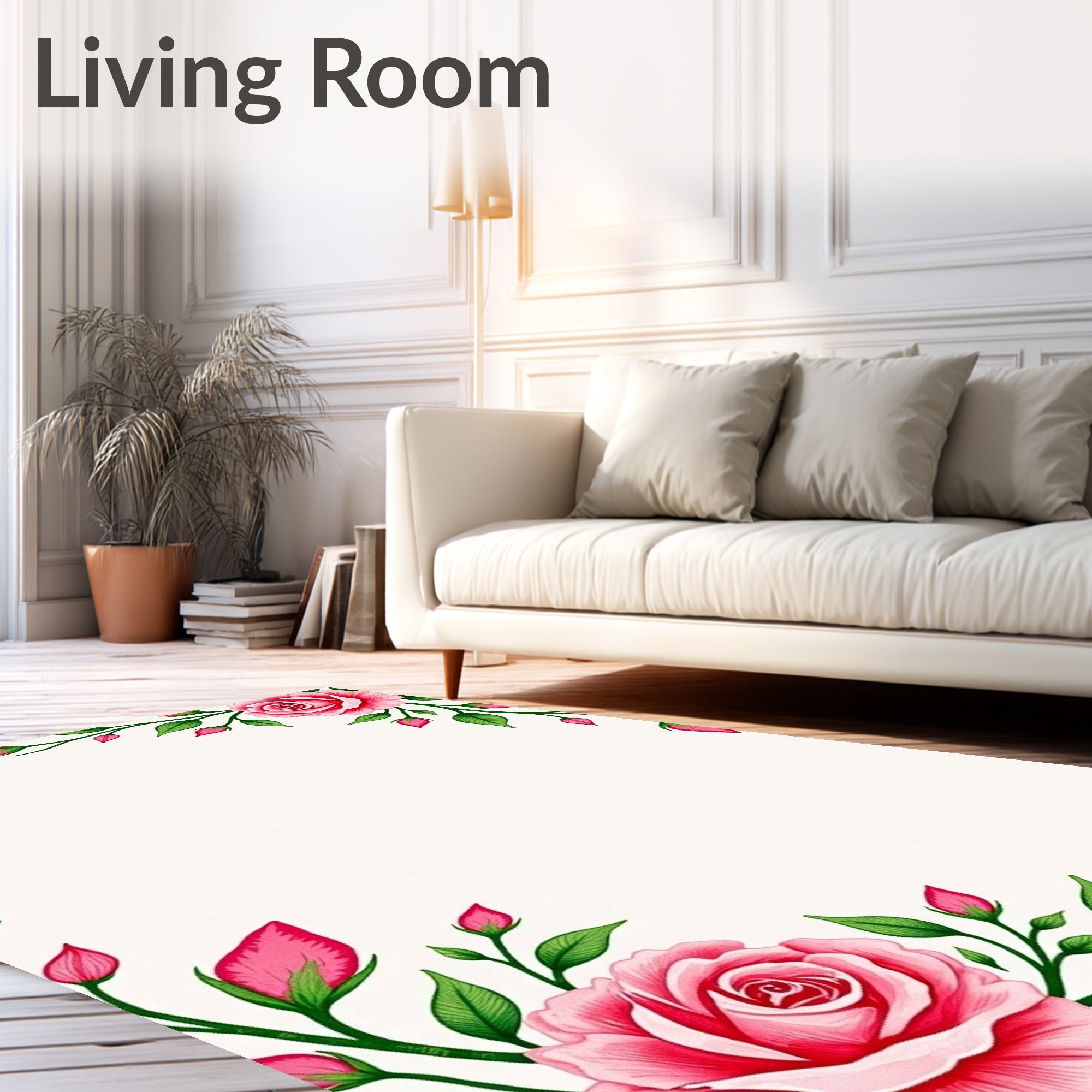 Vibrant Pink Rose Garden Border Rug