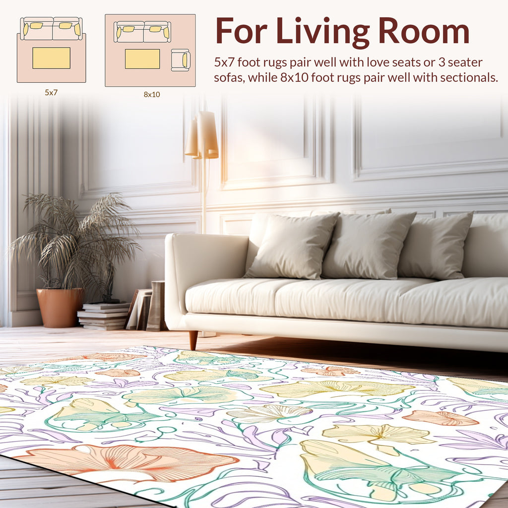 Whimsical Floral Outline Art Rug