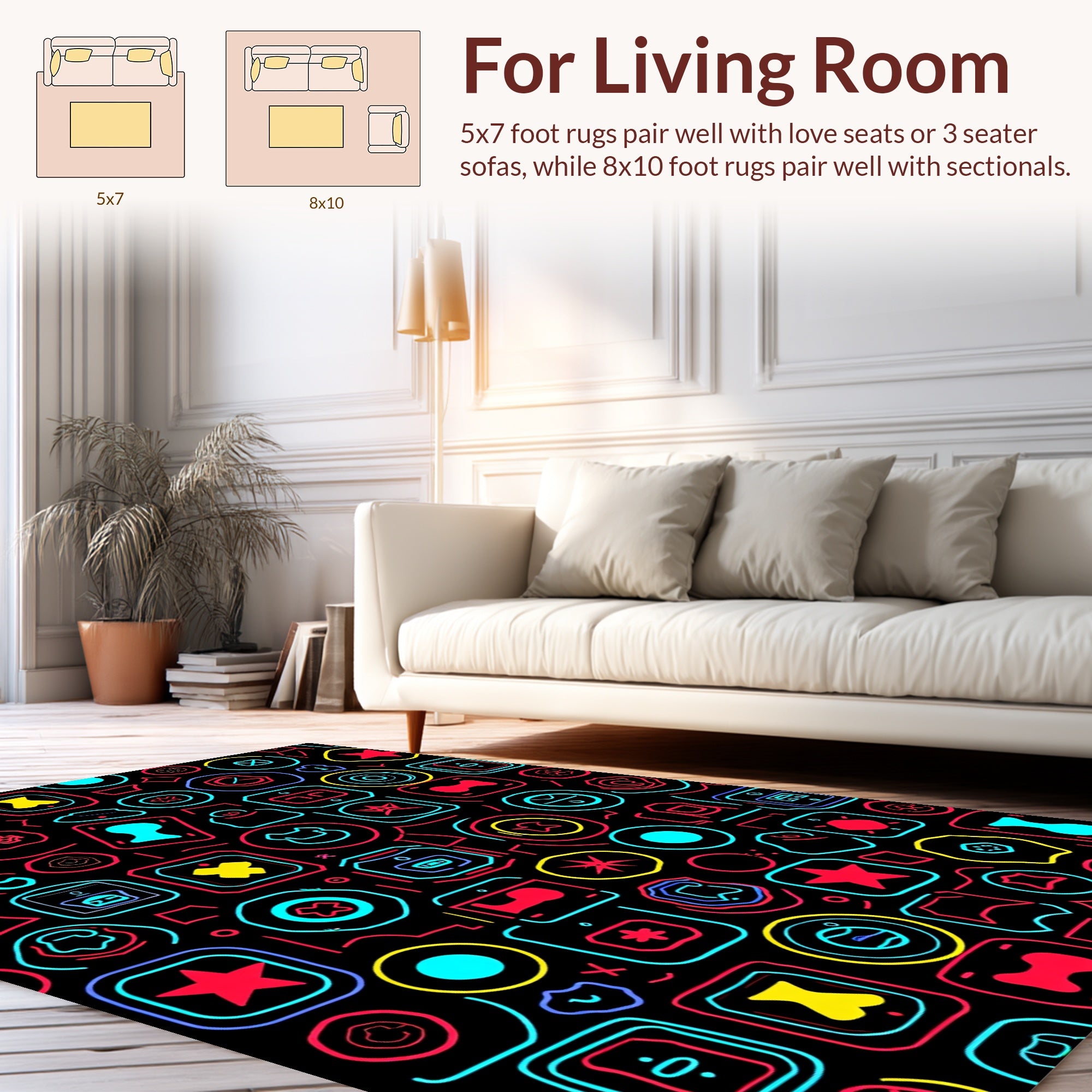 Neon Doodle Icon Pattern Rug