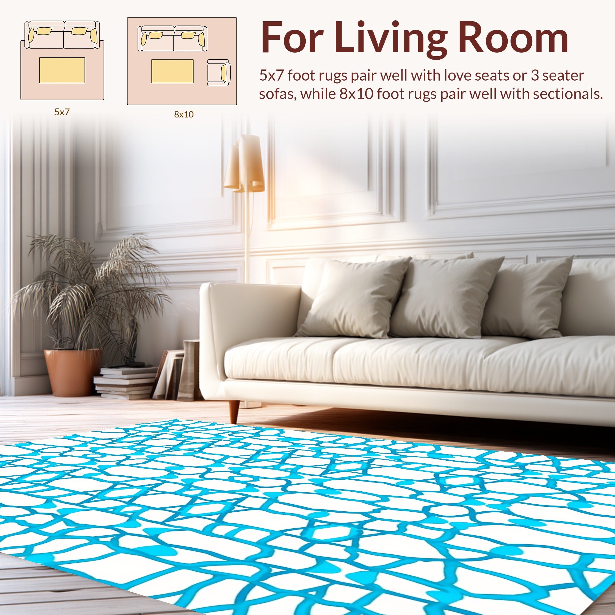 Bright Blue Abstract Grid Rug