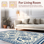 Ornate Floral Blue Cream Pattern Rug