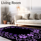 Lavender Floral Frame Black Rug