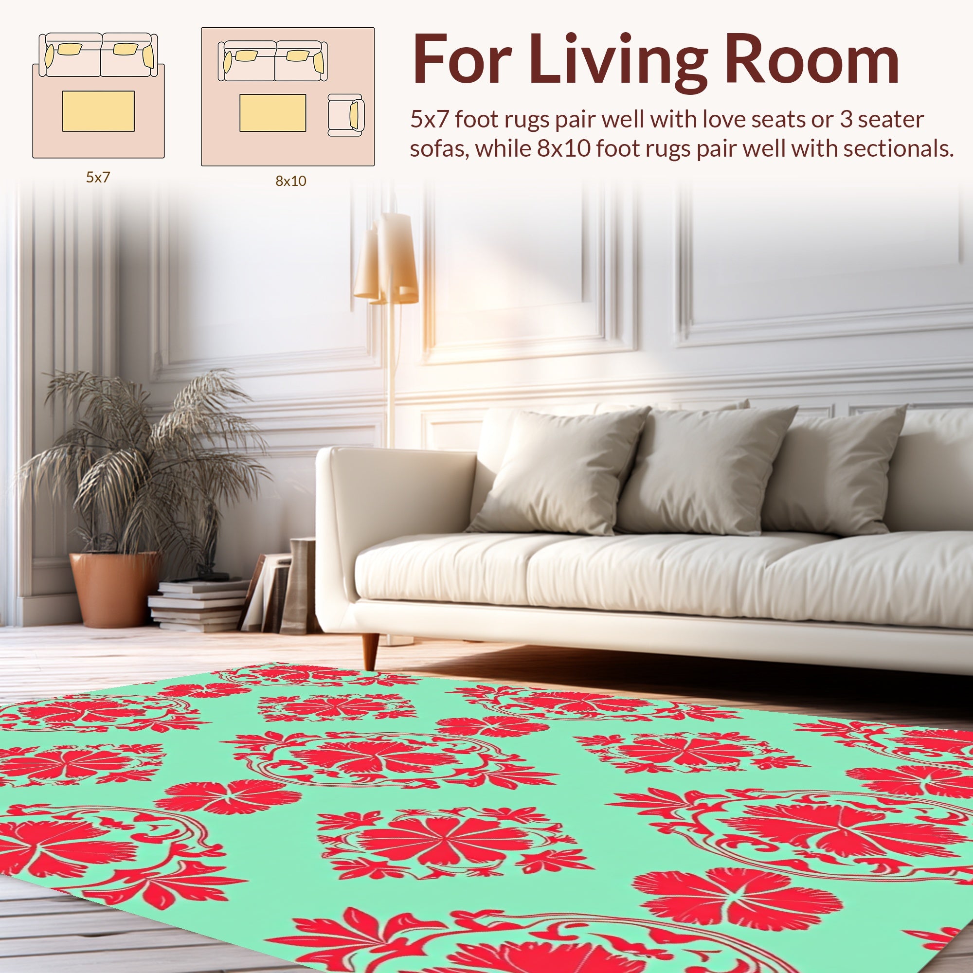 Red Floral Damask Pattern Rug