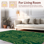 Elegant Green Gold Leaf Pattern Rug