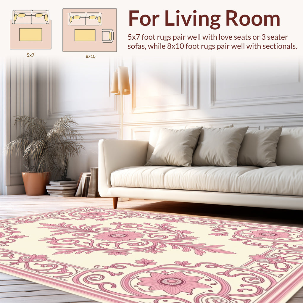 Ornate Floral Scrollwork Pink Pattern Rug