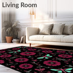Crimson Flower Turquoise Butterfly Collage Rug