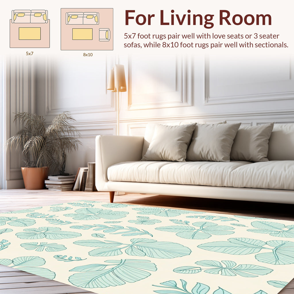 Mint Green Leafy Pattern Rug