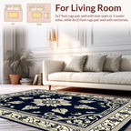 Ornate Floral Medallion Cream Navy Rug