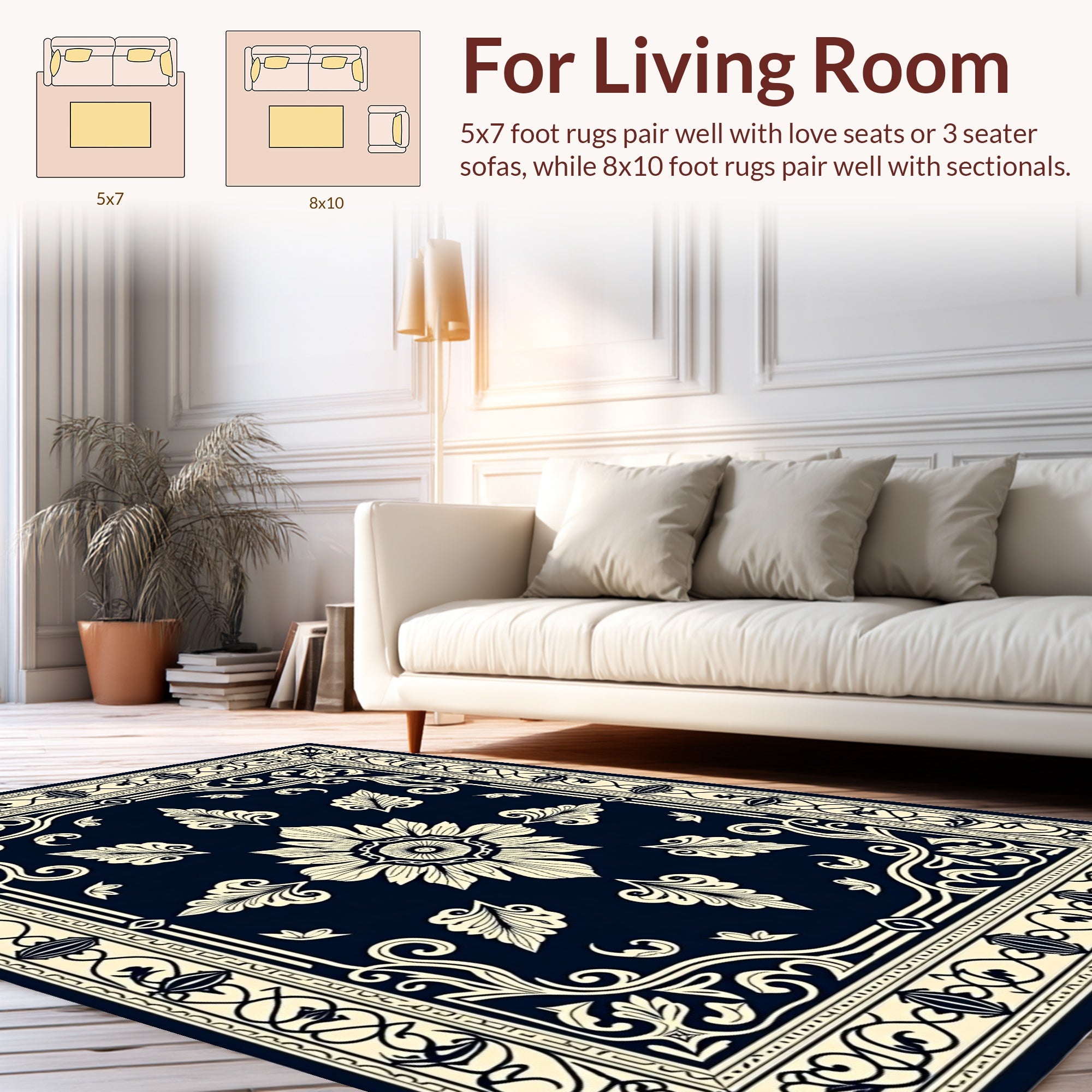 Ornate Floral Medallion Cream Navy Rug