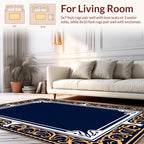 Gold Navy Ornate Scrollwork Border Design Rug