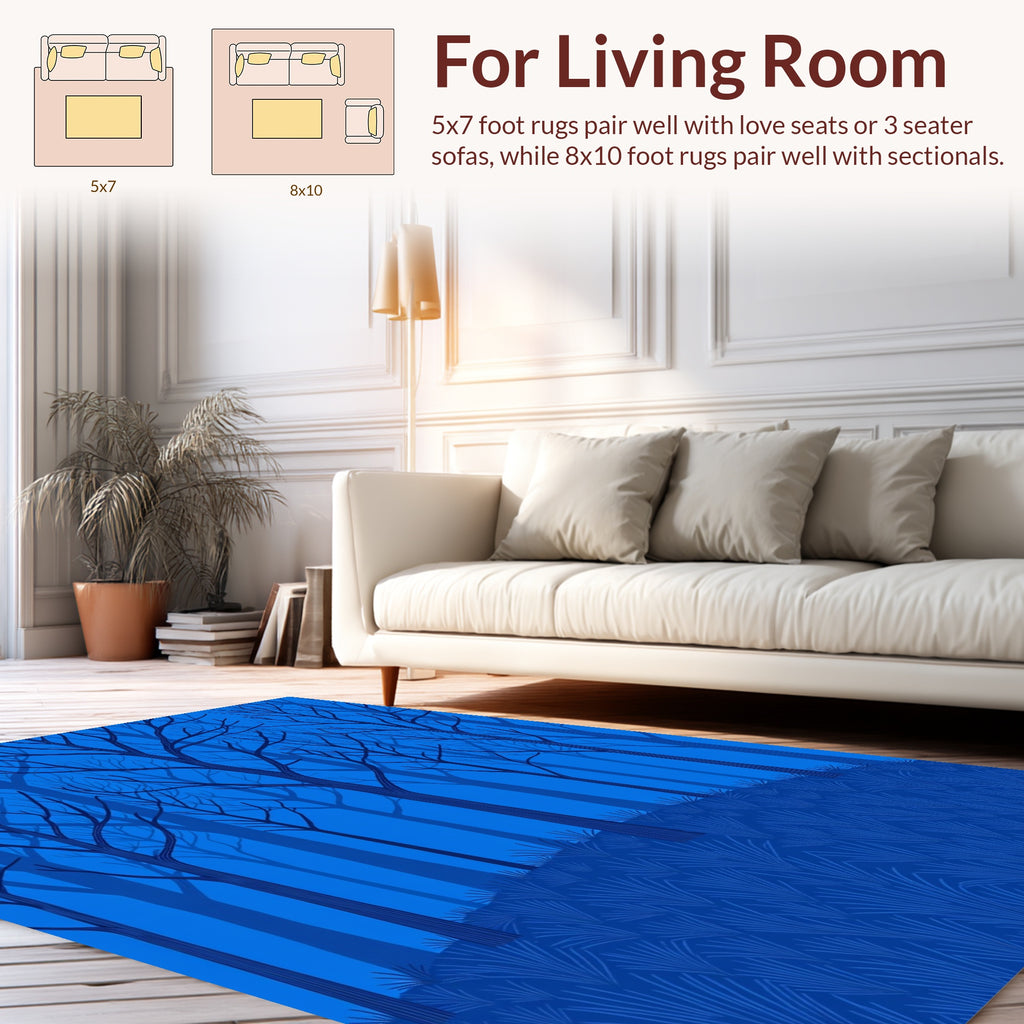 Deep Blue Trees Grass Pattern Rug