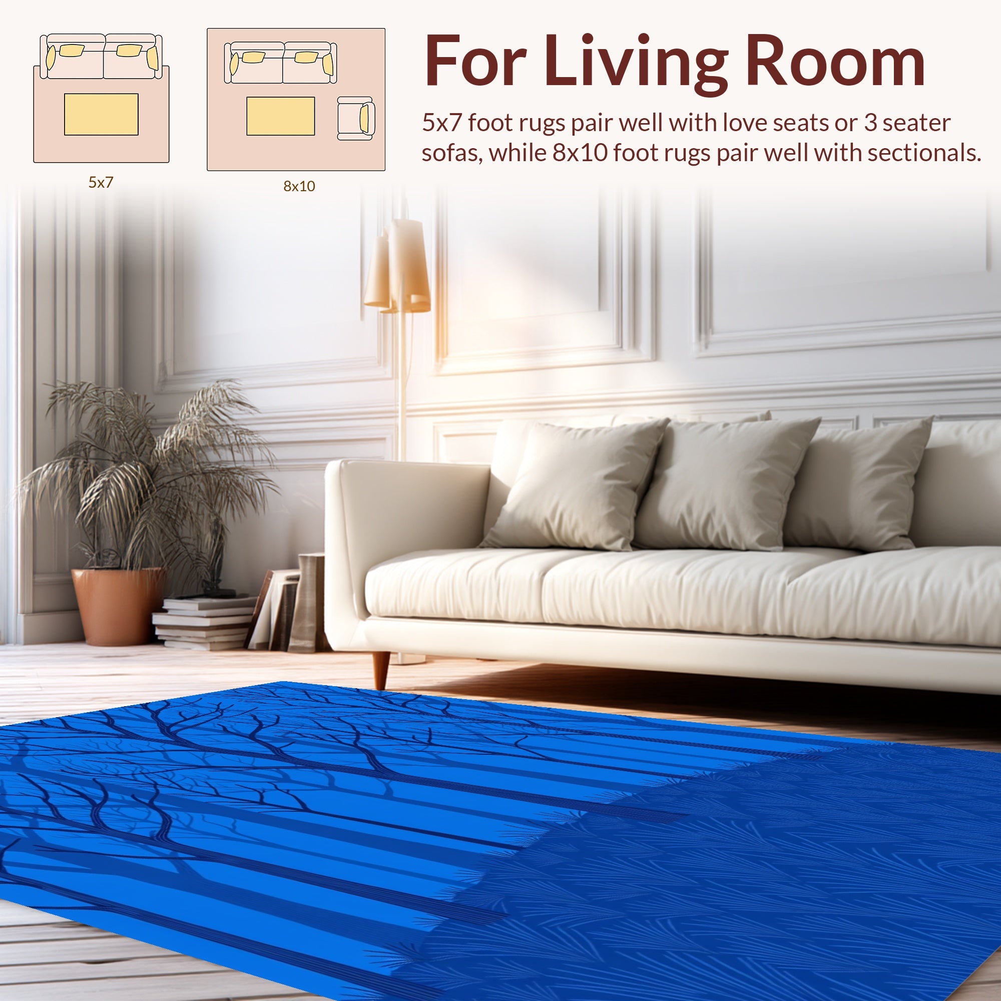 Deep Blue Trees Grass Pattern Rug