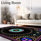 Vibrant Cosmic Sunburst Mandala Design Rug