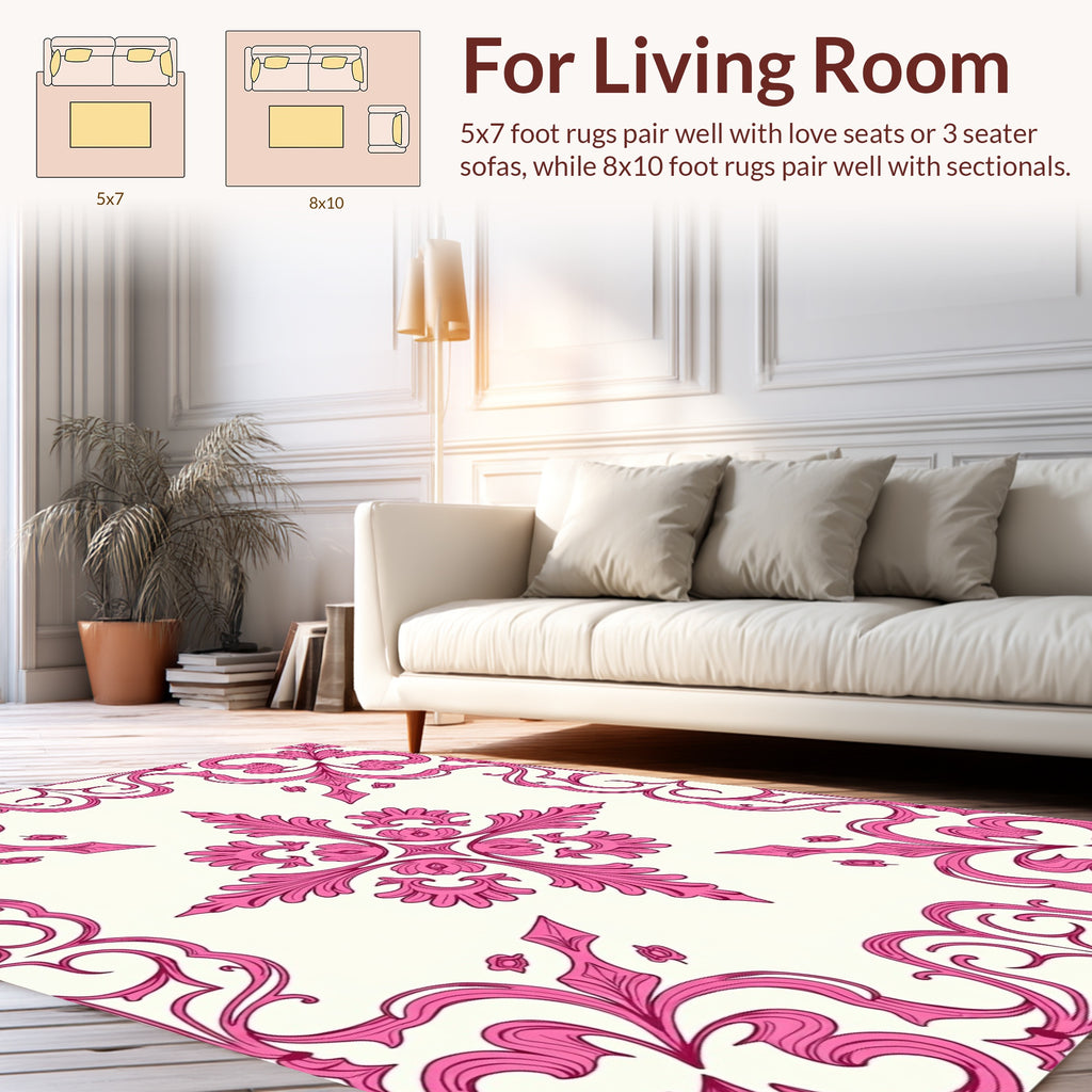 Elegant Pink Floral Scroll Pattern Rug