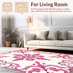 Elegant Pink Floral Scroll Pattern Rug