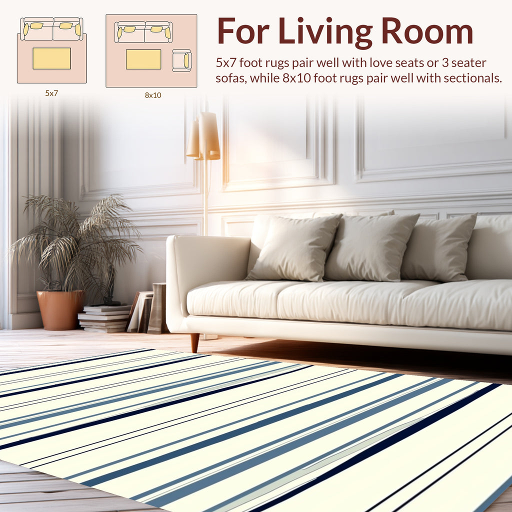 Blue Cream Horizontal Stripe Design Rug