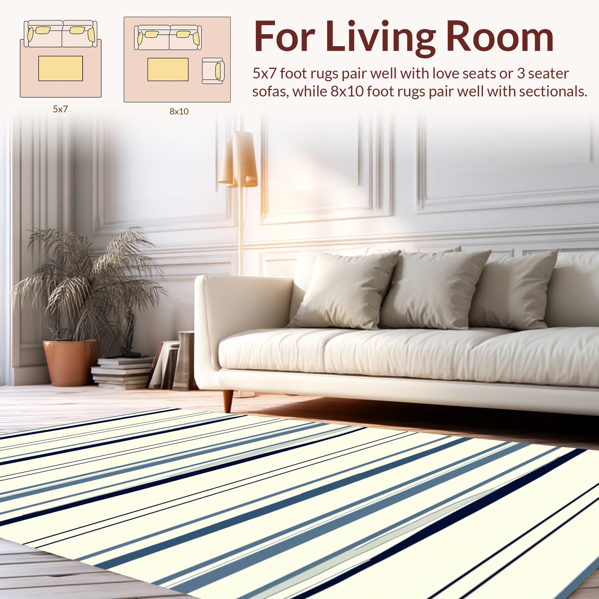 Blue Cream Horizontal Stripe Design Rug