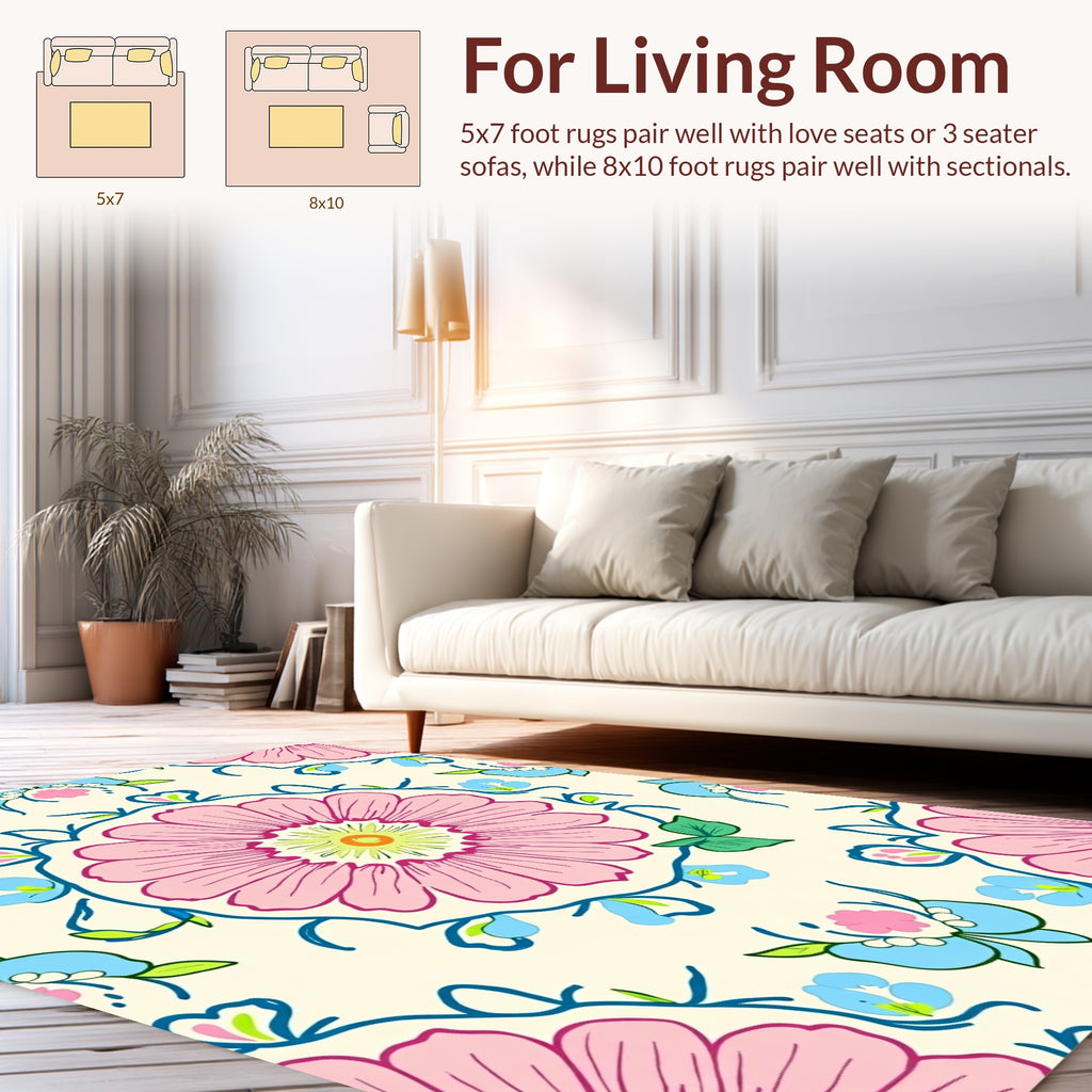 Pink Blue Floral Medallion Pattern Rug