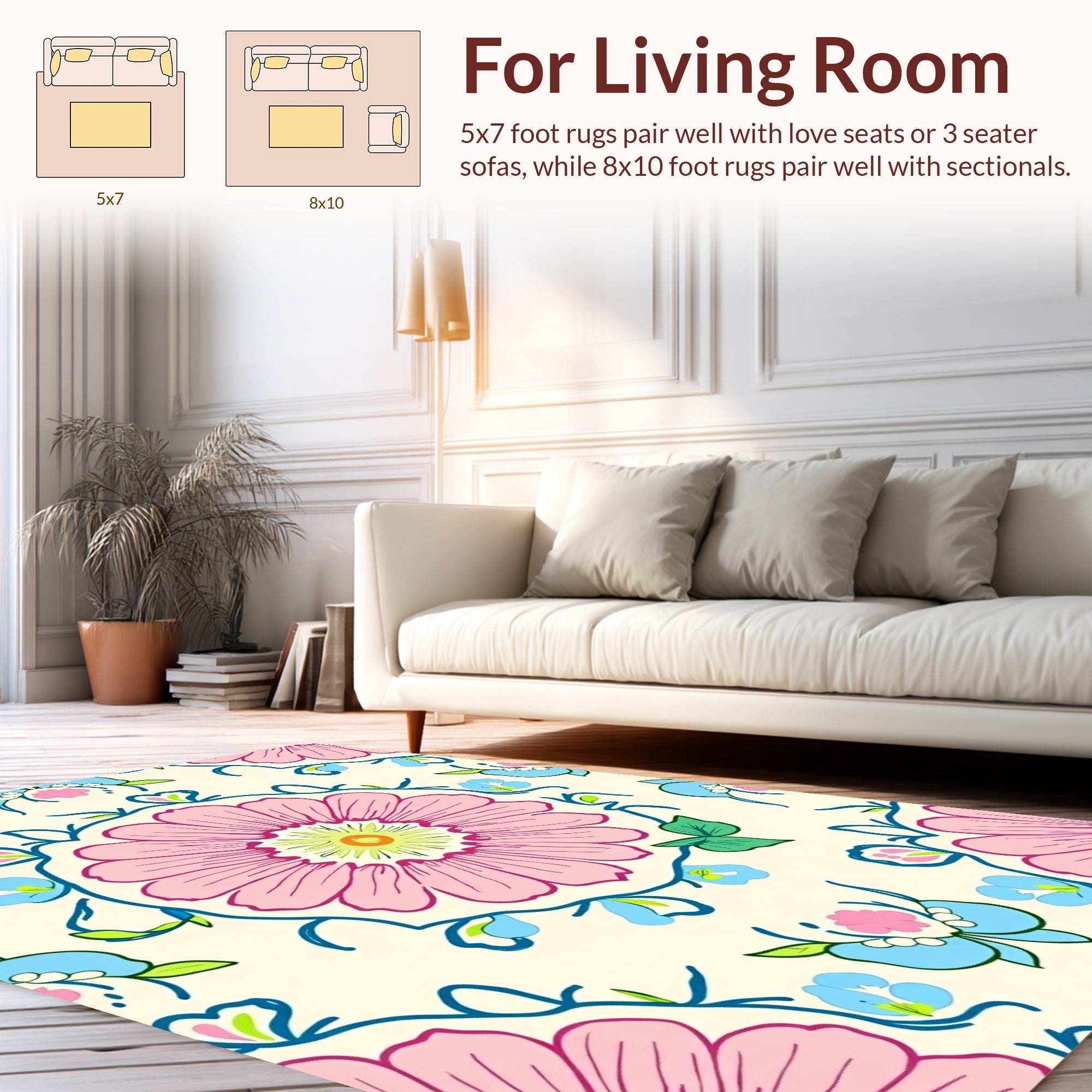 Pink Blue Floral Medallion Pattern Rug