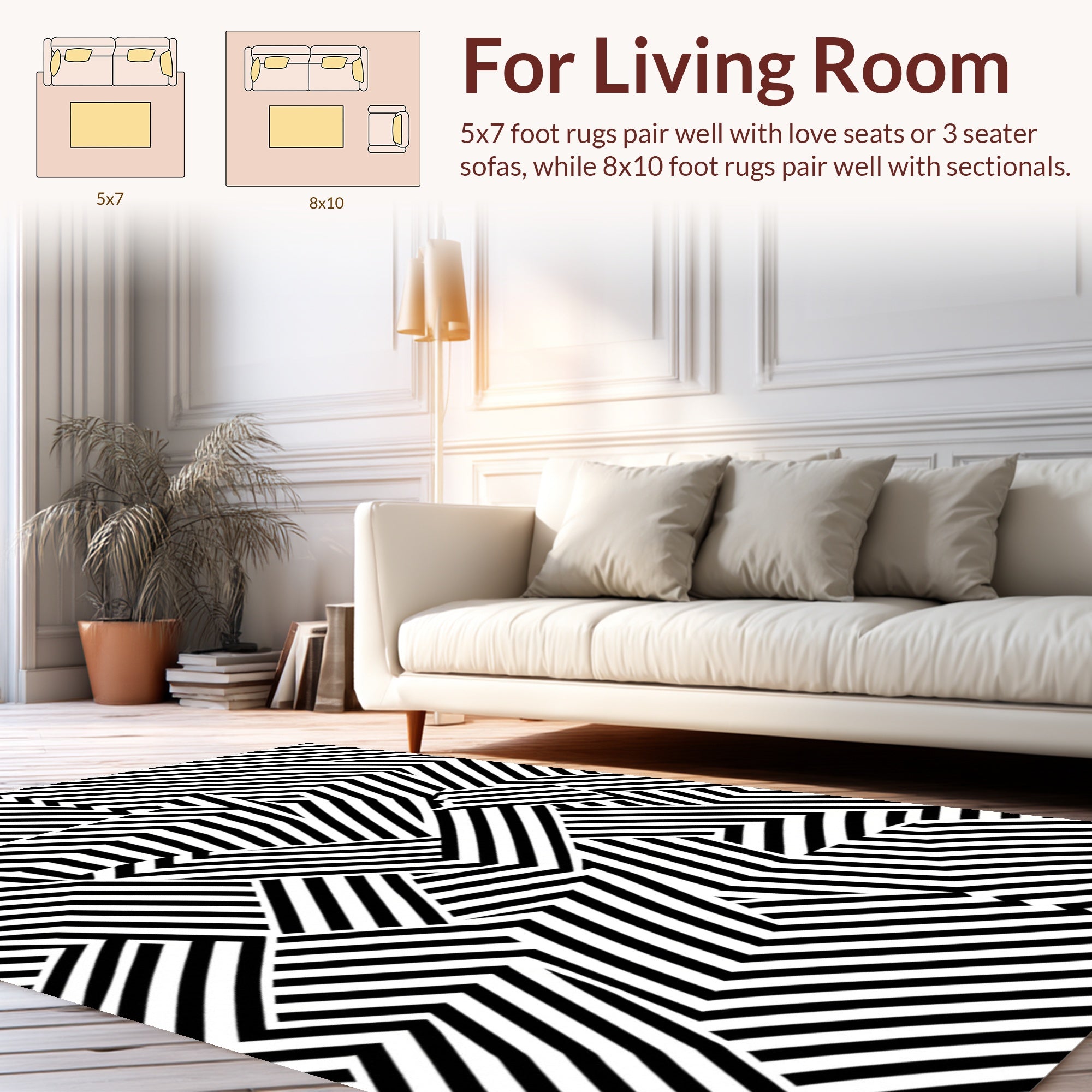Bold Black White Geometric Pattern Rug