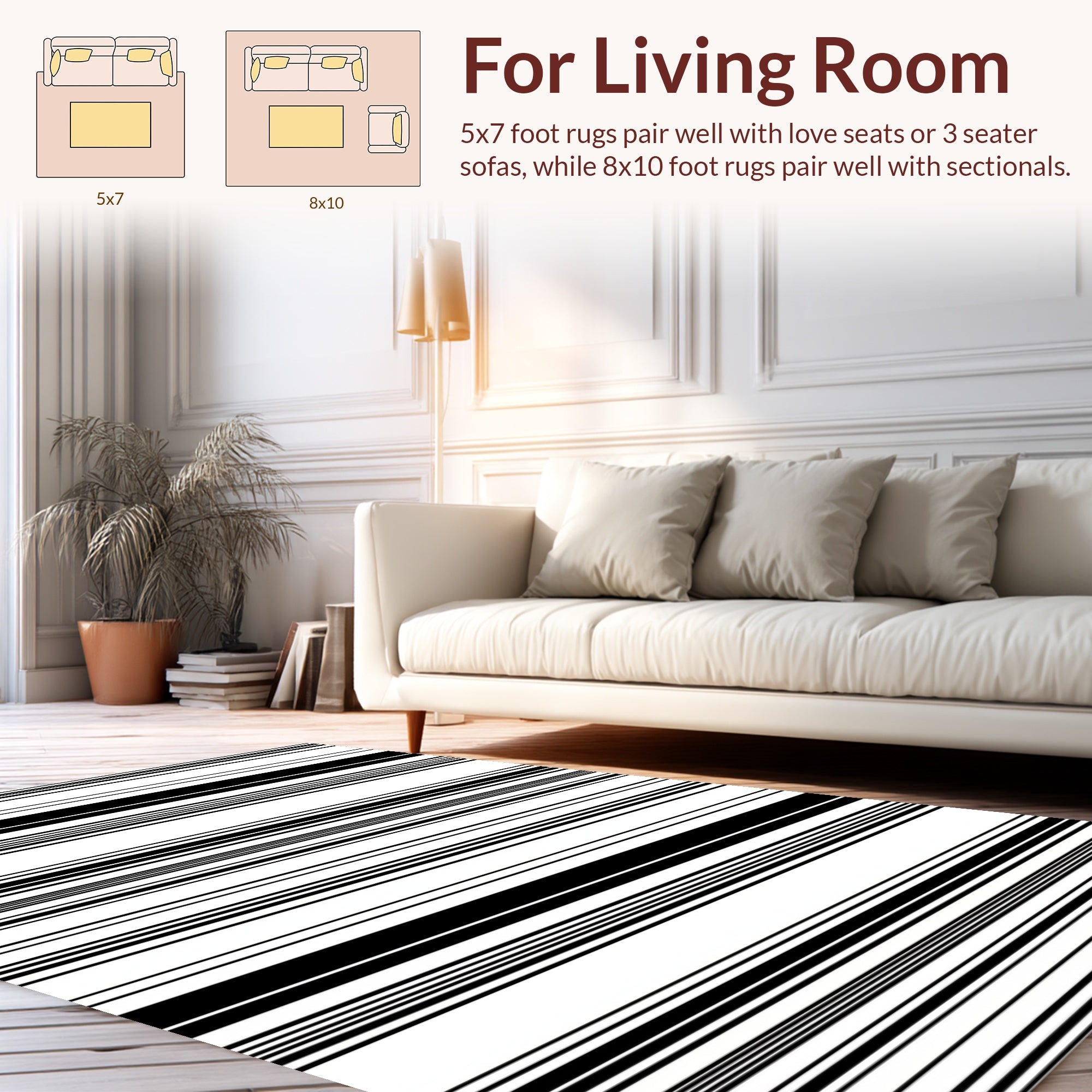 Bold Black White Striped Pattern Rug