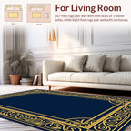 Ornate Gold Border Classic Navy Rug