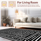Bold Black White Maze Pattern Rug