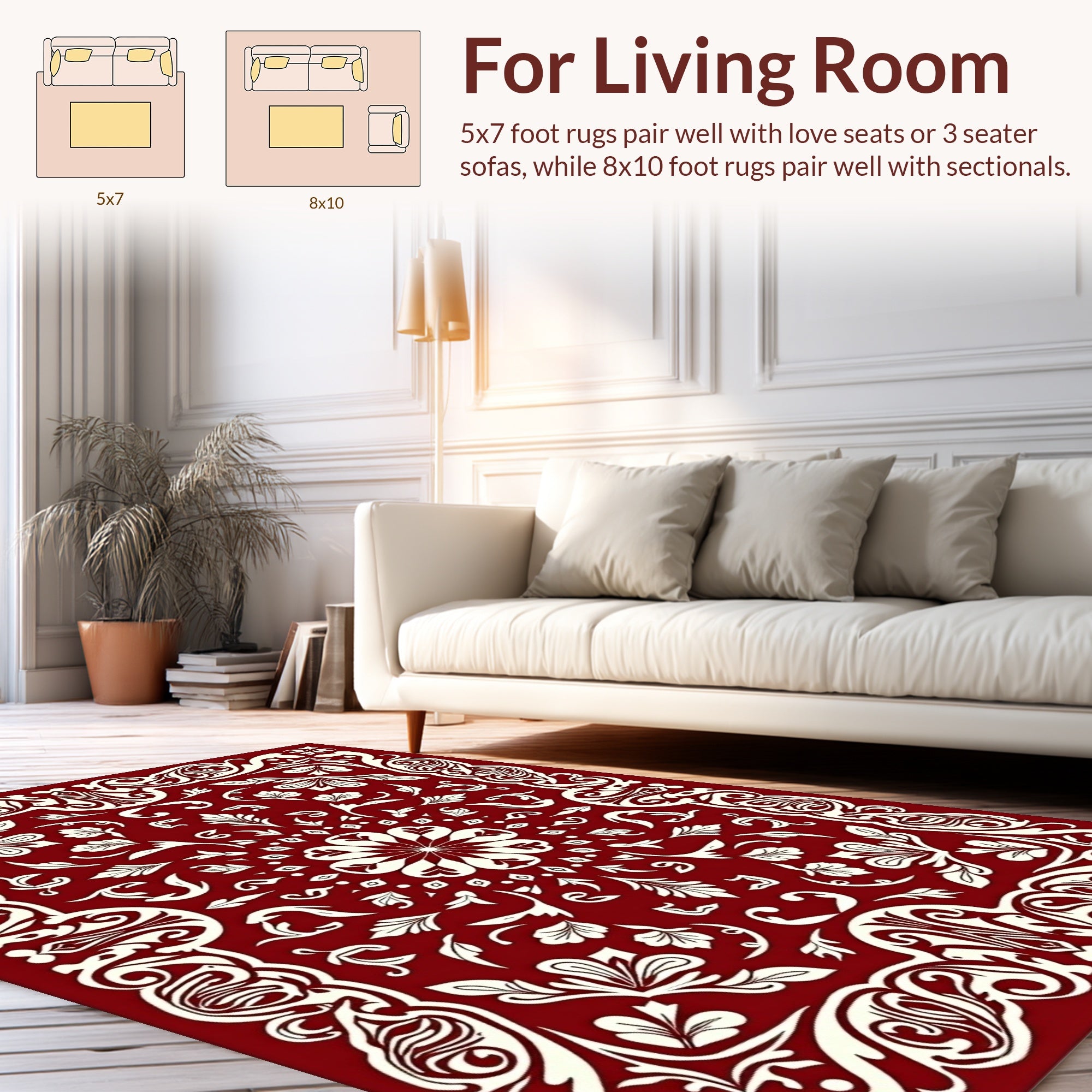 Rich Red Floral Swirl Pattern Rug