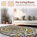 Mandala Inspired Yellow Black White Pattern Rug