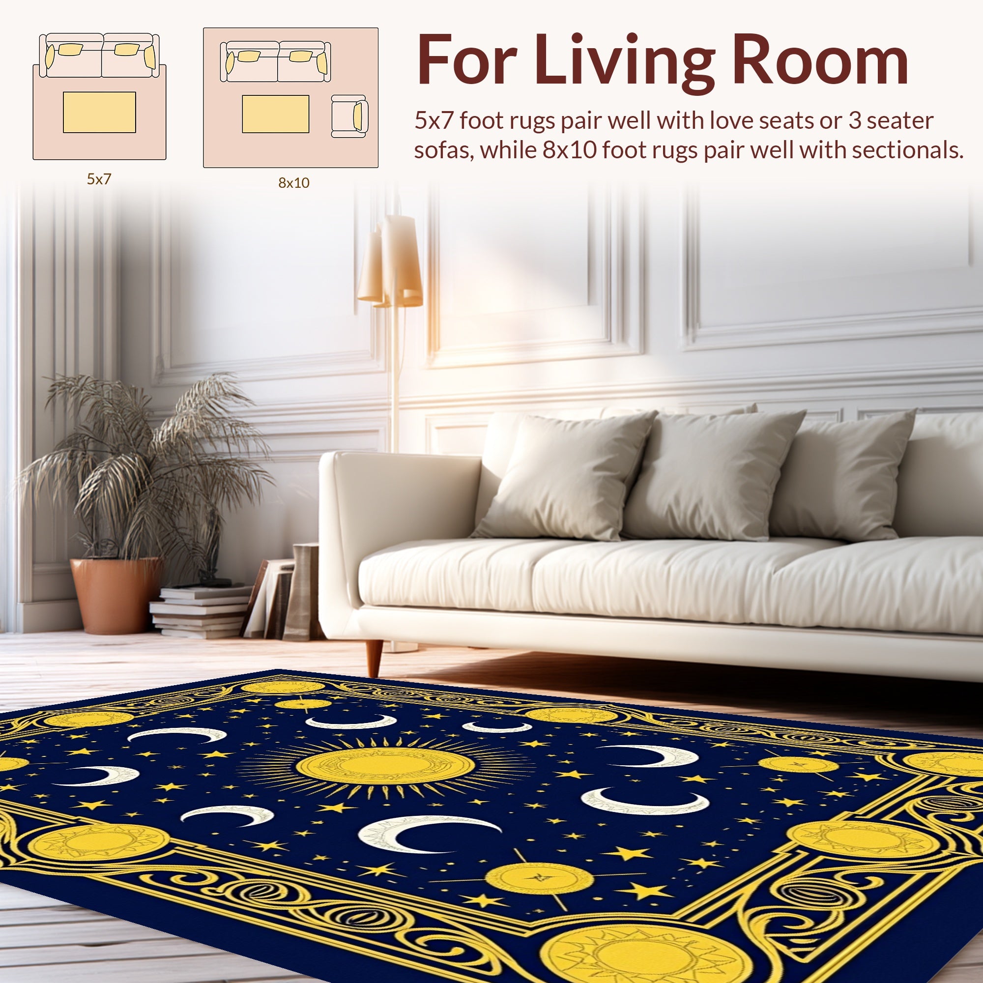 Celestial Sun and Moon Pattern Rug