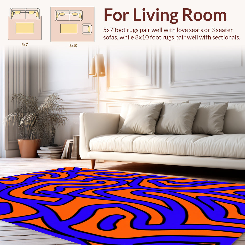 Bold Blue Orange Abstract Swirl Pattern Rug