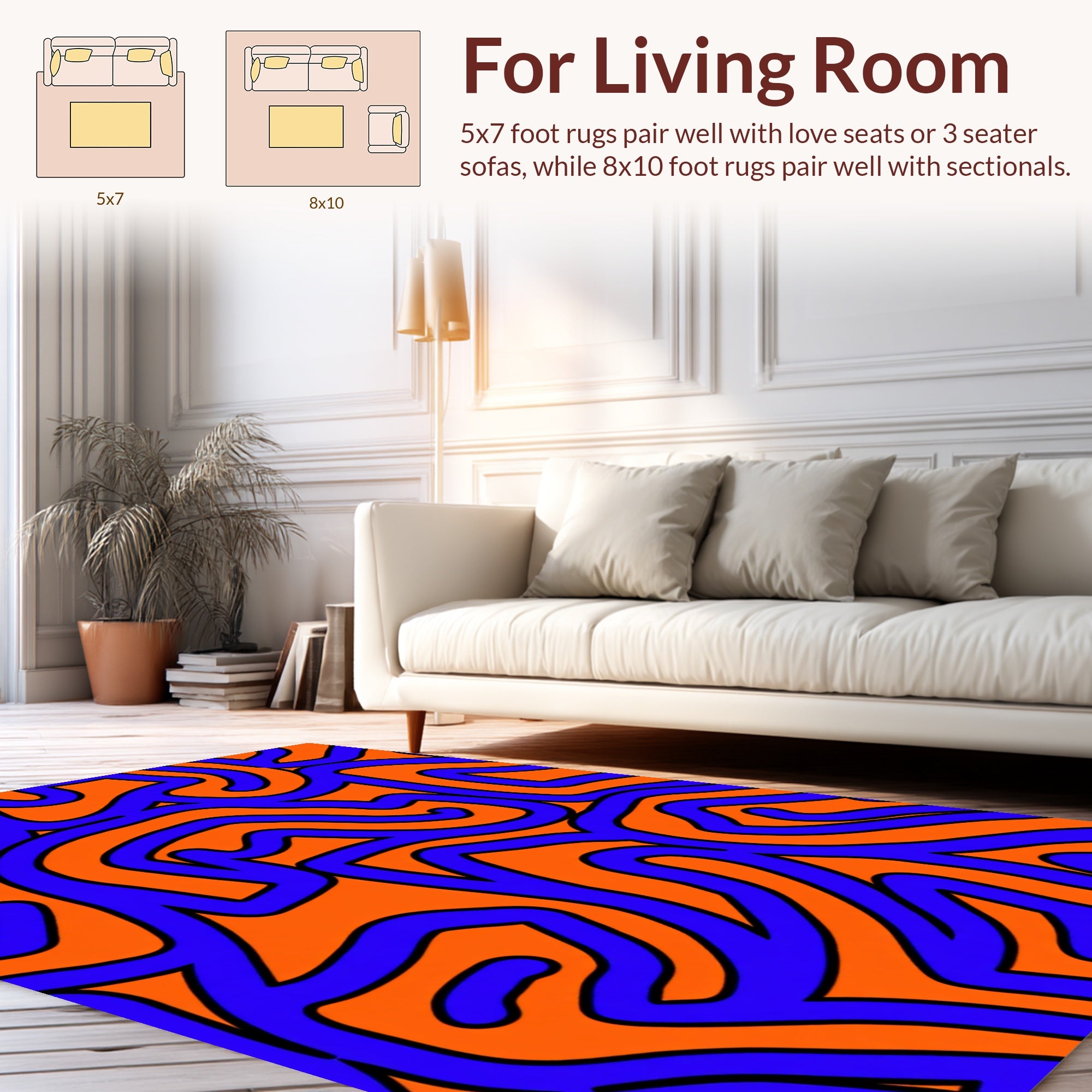 Bold Blue Orange Abstract Swirl Pattern Rug