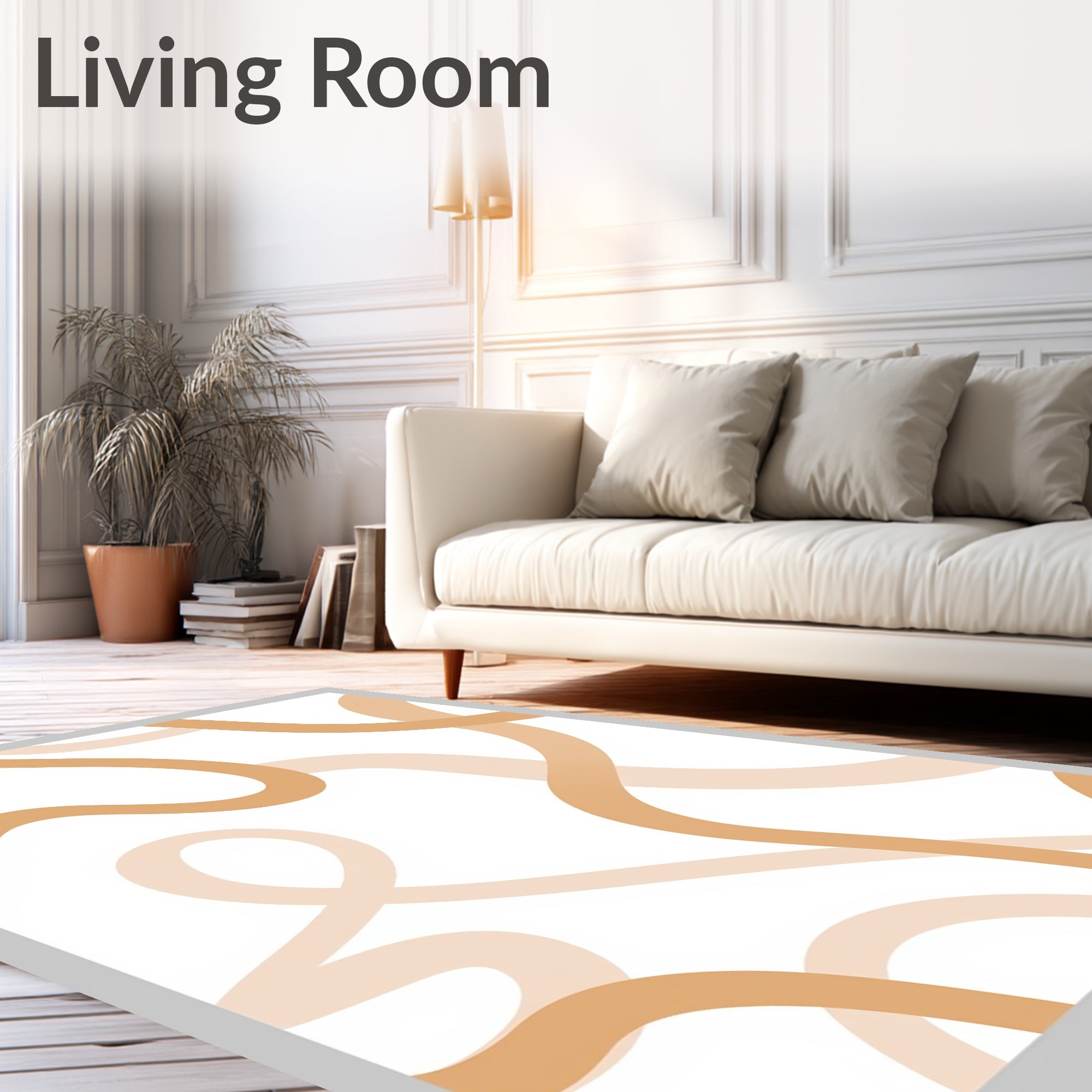 Warm Beige Abstract Swirl Ribbons Rug