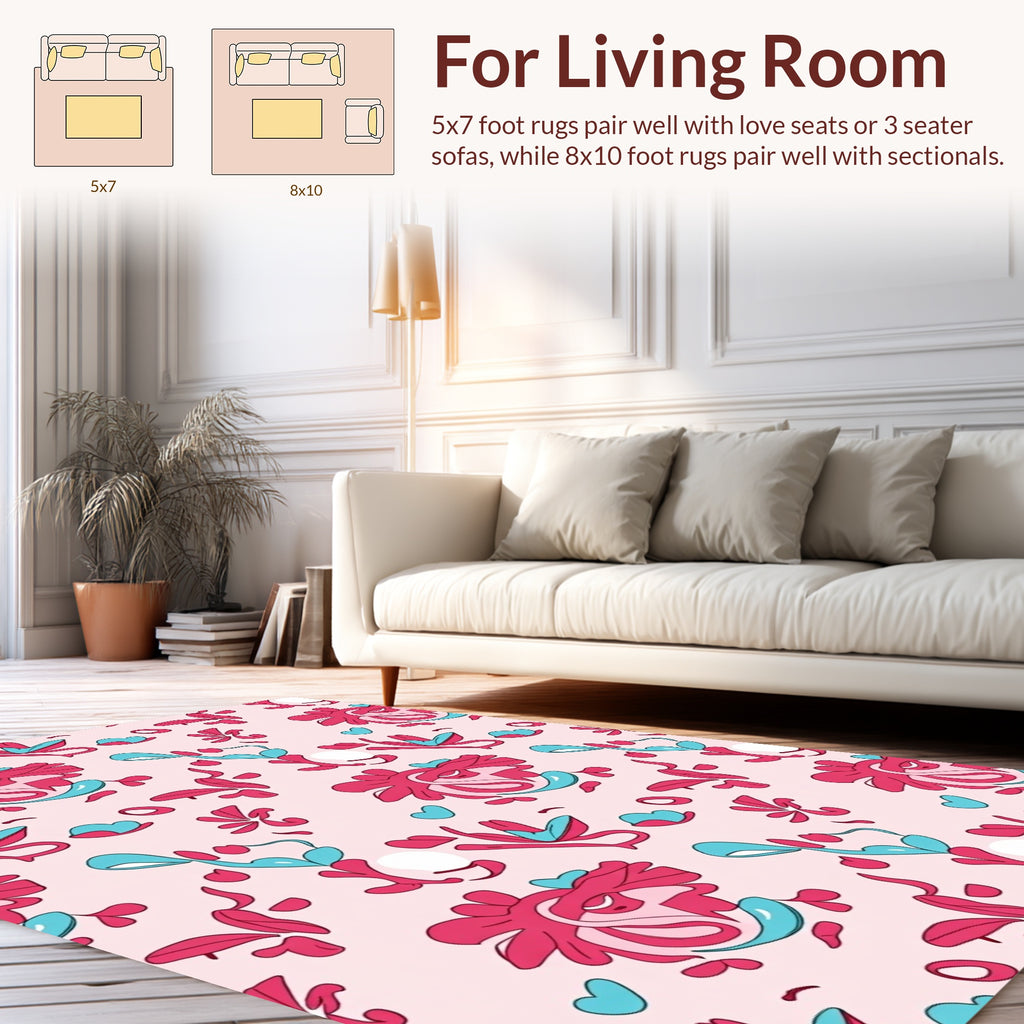Pink Teal Abstract Swirls Pattern Rug