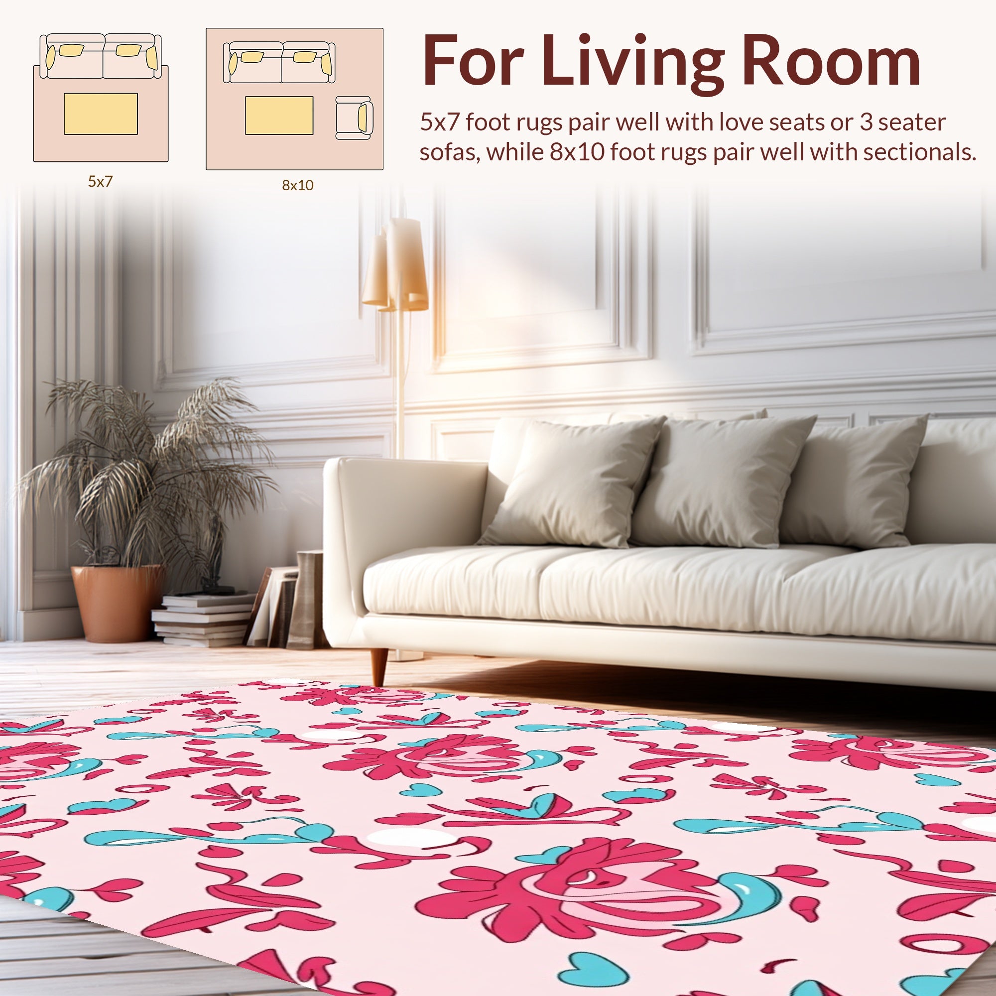 Pink Teal Abstract Swirls Pattern Rug
