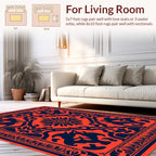 Red Navy Ornate Scroll Pattern Rug