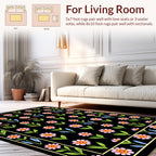 Pink Floral Pattern with Black Background Rug
